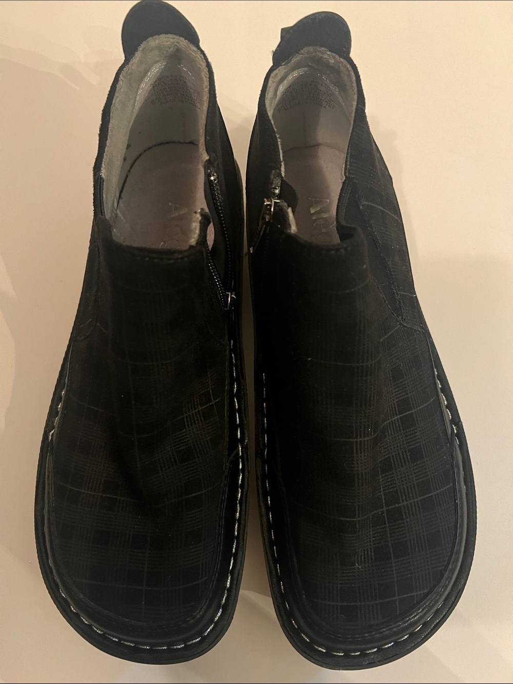 Alegria Black Slip-On Ankle Booties with Side Zippers